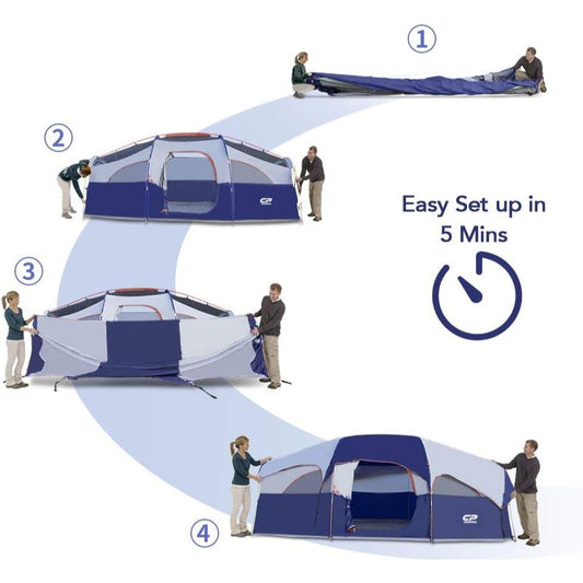 CPRO 8P Tent - Spacious, Double-Layer, 5 Mesh Windows & Partition