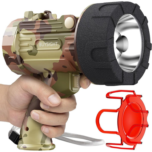 BUYSIGHT 1500L Rechargeable Spotlight – Waterproof Hunting Flashlight w/ Red Filter